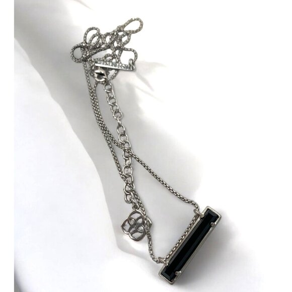 KENDRA SCOTT LEANOR Black Glass Bar Pendant Necklace Rhodium Plated 18"L + 2" - Picture 7 of 7